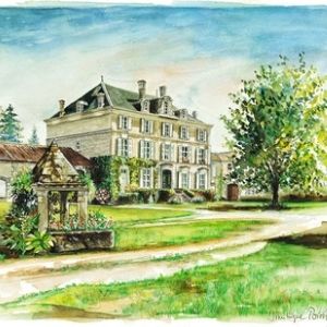 Watercolour representing the domain of La Pouyade in the 90’s painted by Dominique Poirot